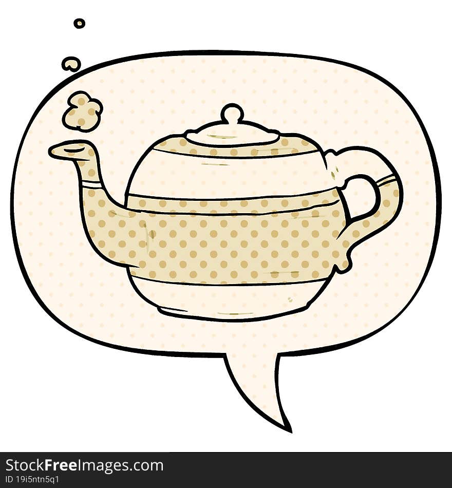 cartoon tea pot and speech bubble in comic book style