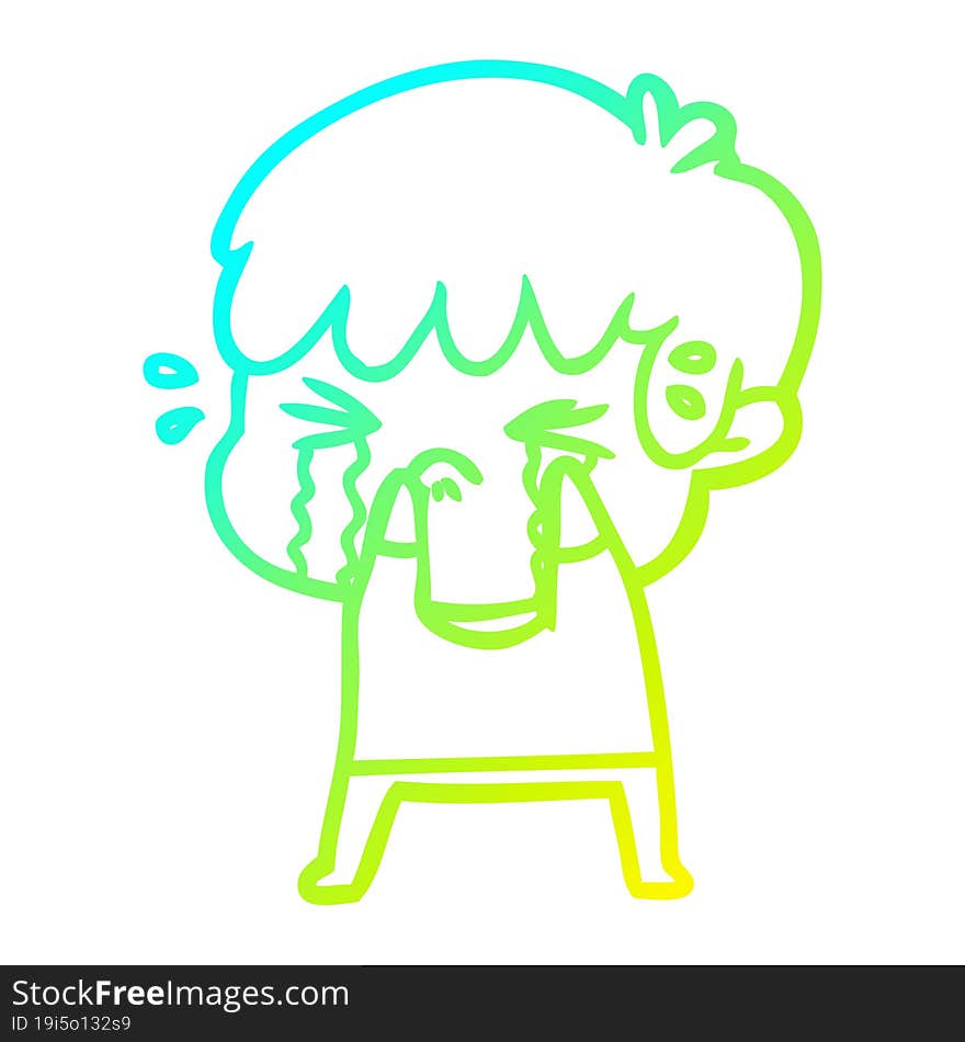 cold gradient line drawing of a cartoon boy crying