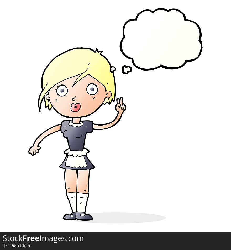 cartoon waitress making hand gesture with thought bubble