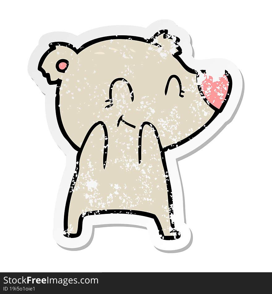 distressed sticker of a friendly bear cartoon