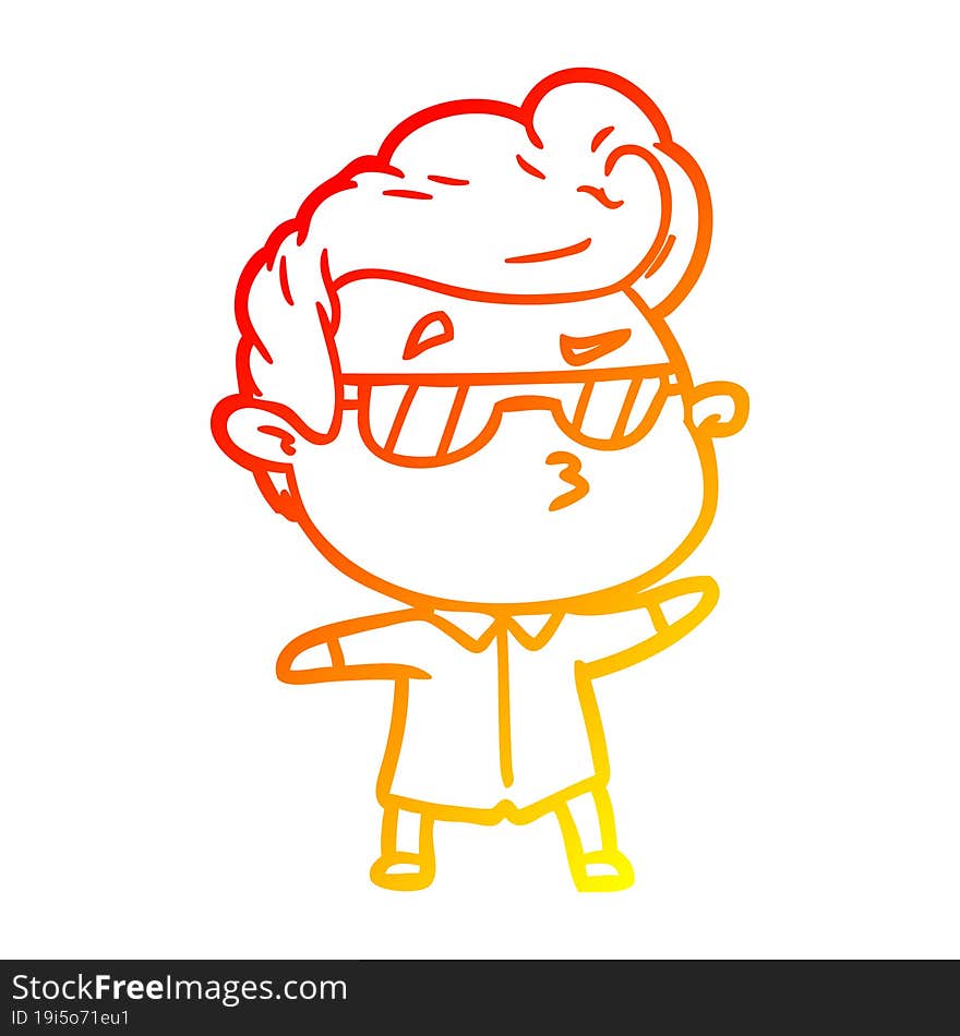 warm gradient line drawing of a cartoon cool guy