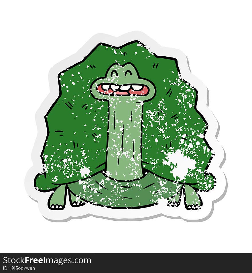 distressed sticker of a funny cartoon turtle