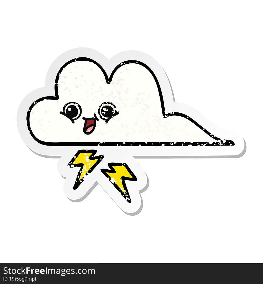 distressed sticker of a cute cartoon storm cloud