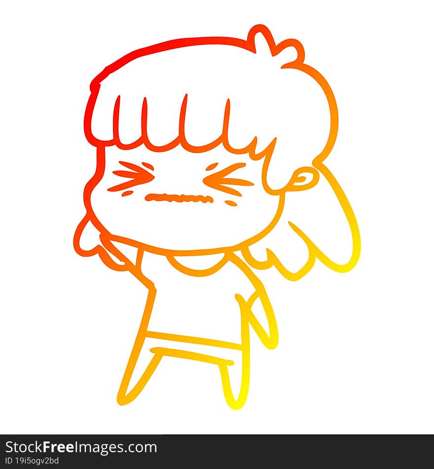 warm gradient line drawing of a cartoon woman