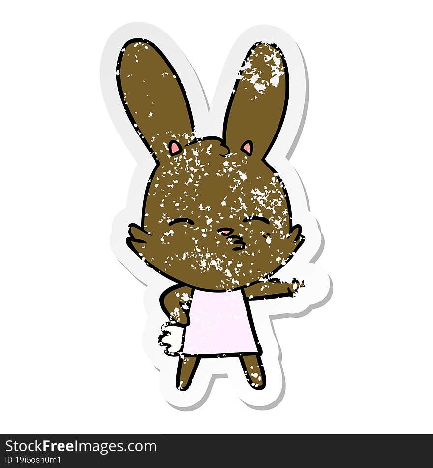 distressed sticker of a curious bunny cartoon