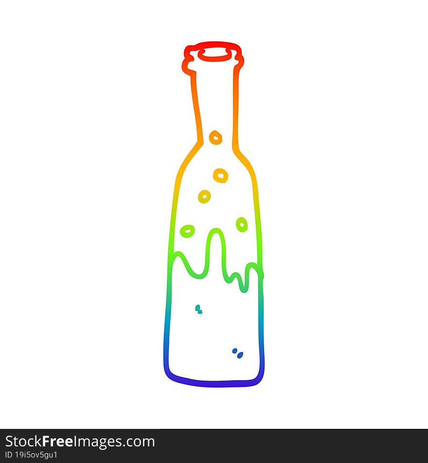 rainbow gradient line drawing cartoon bottle with sloshing wine