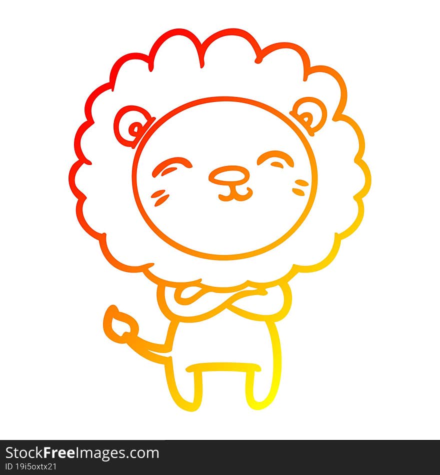 warm gradient line drawing of a cartoon lion