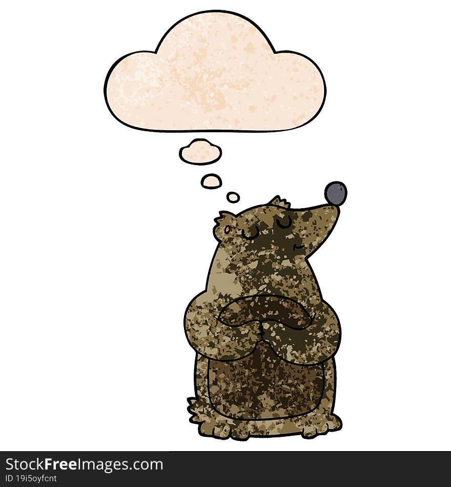 cartoon bear and thought bubble in grunge texture pattern style