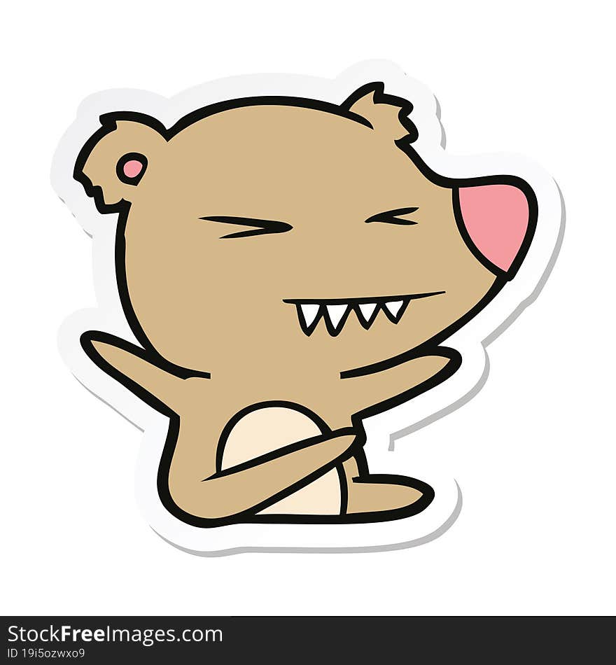 sticker of a angry bear cartoon