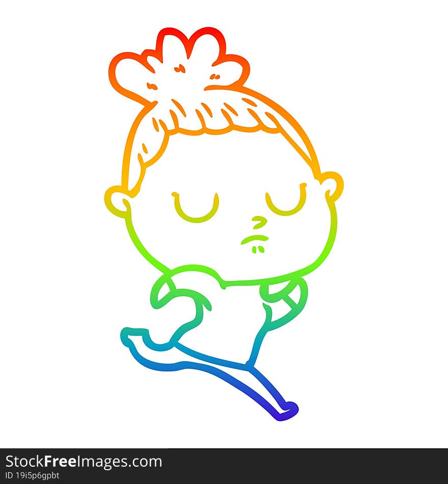 rainbow gradient line drawing of a cartoon calm woman