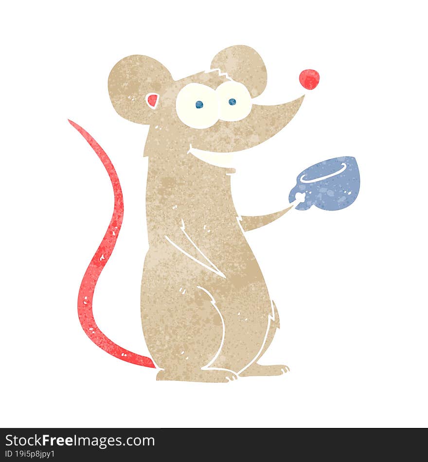 Retro Cartoon Mouse With Cup Of Tea