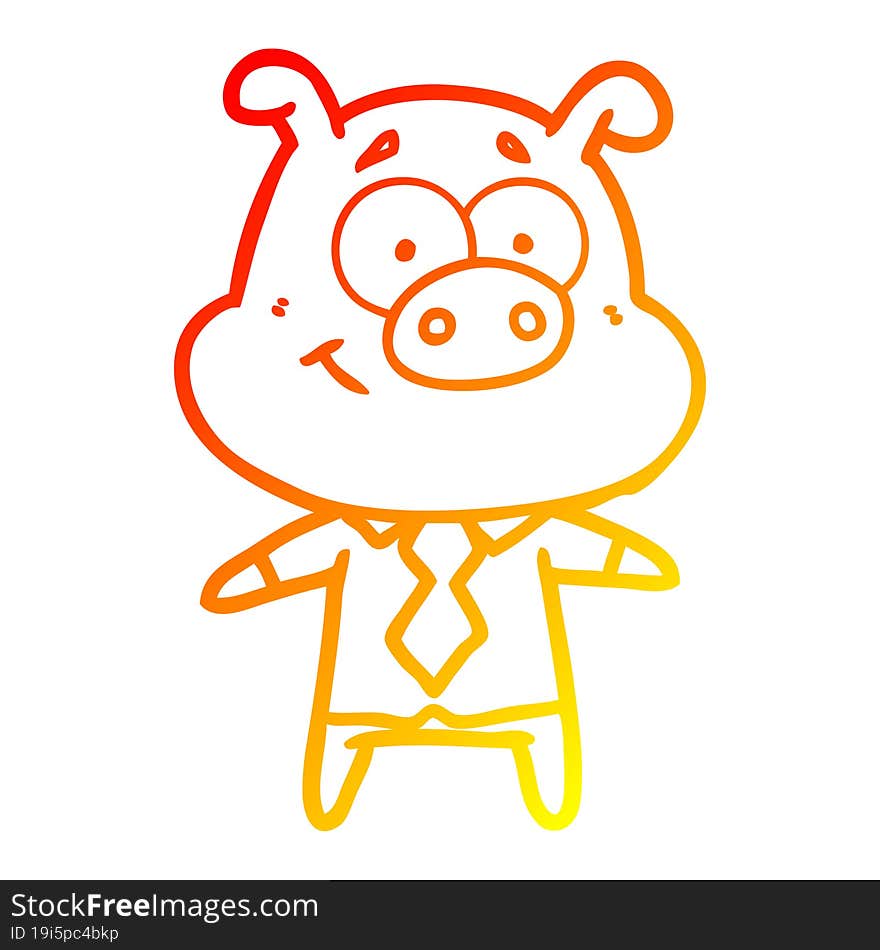 warm gradient line drawing happy cartoon pig boss