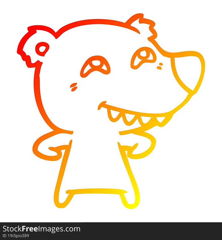 Warm Gradient Line Drawing Cartoon Bear Showing Teeth