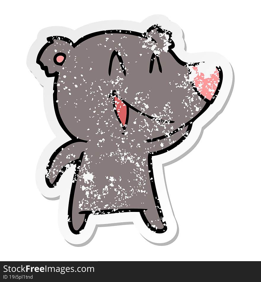 distressed sticker of a laughing bear cartoon