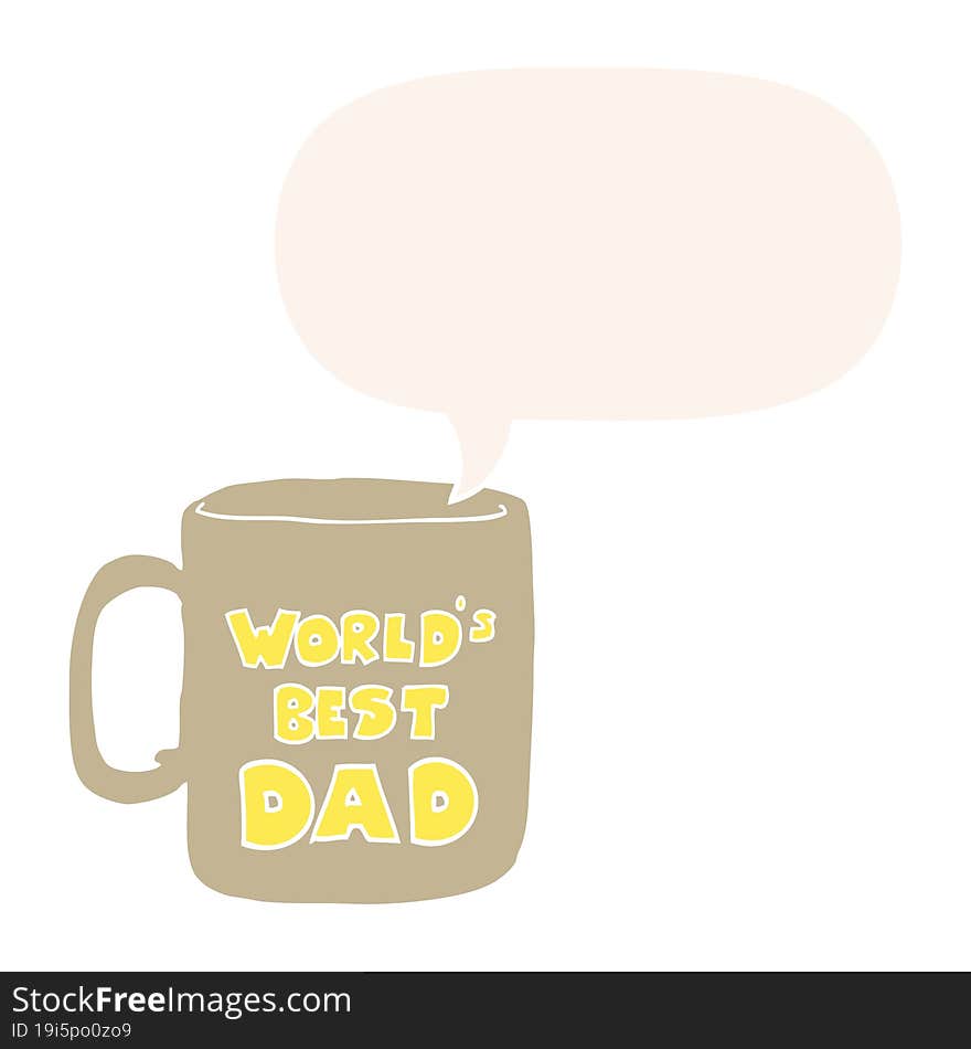 worlds best dad mug and speech bubble in retro style