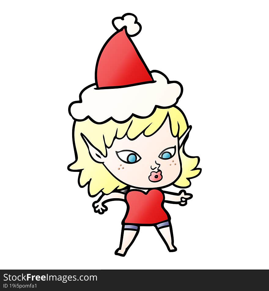 pretty gradient cartoon of a elf girl wearing santa hat