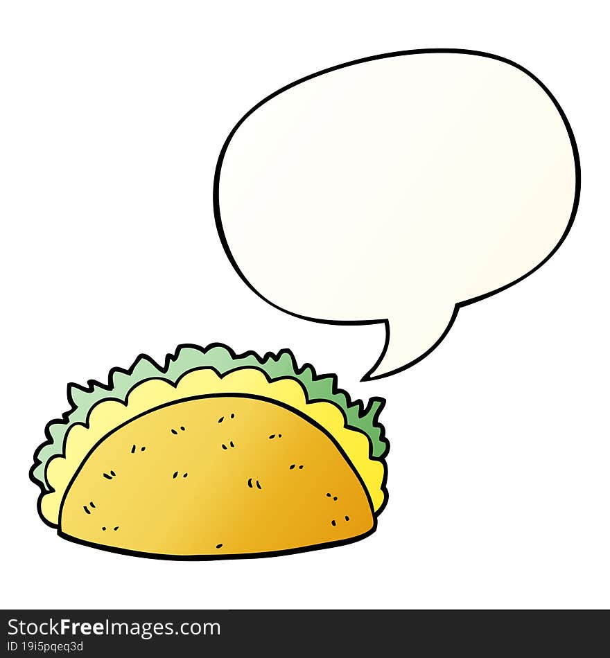 cartoon taco and speech bubble in smooth gradient style