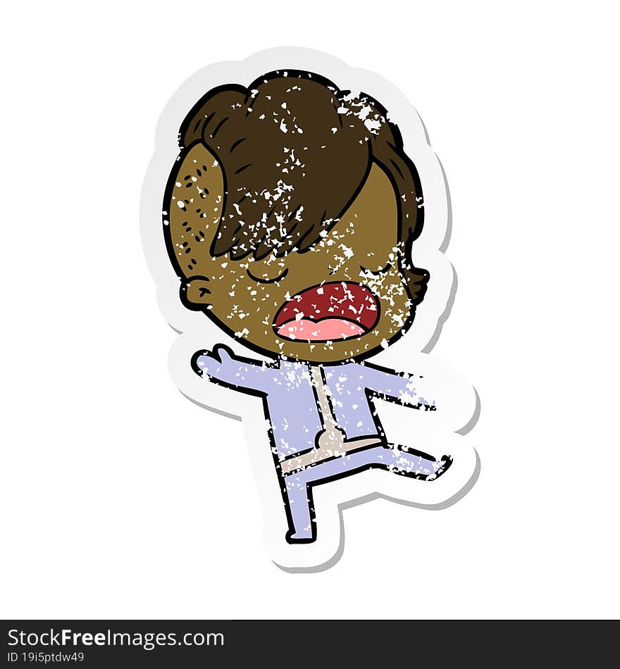 distressed sticker of a cartoon cool hipster girl in space suit