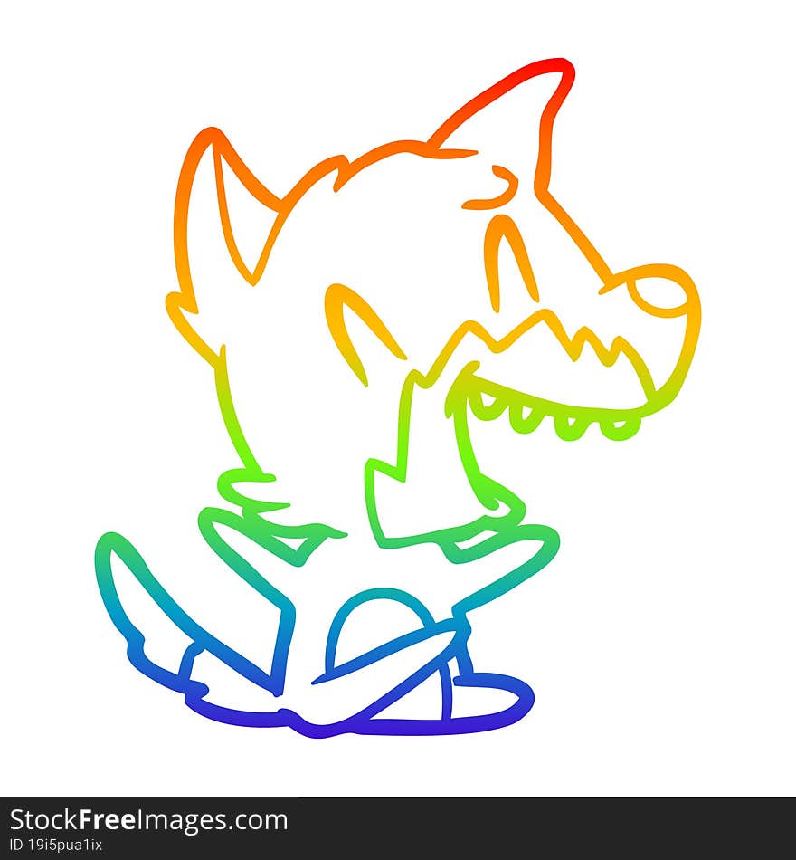 Rainbow Gradient Line Drawing Laughing Fox Cartoon