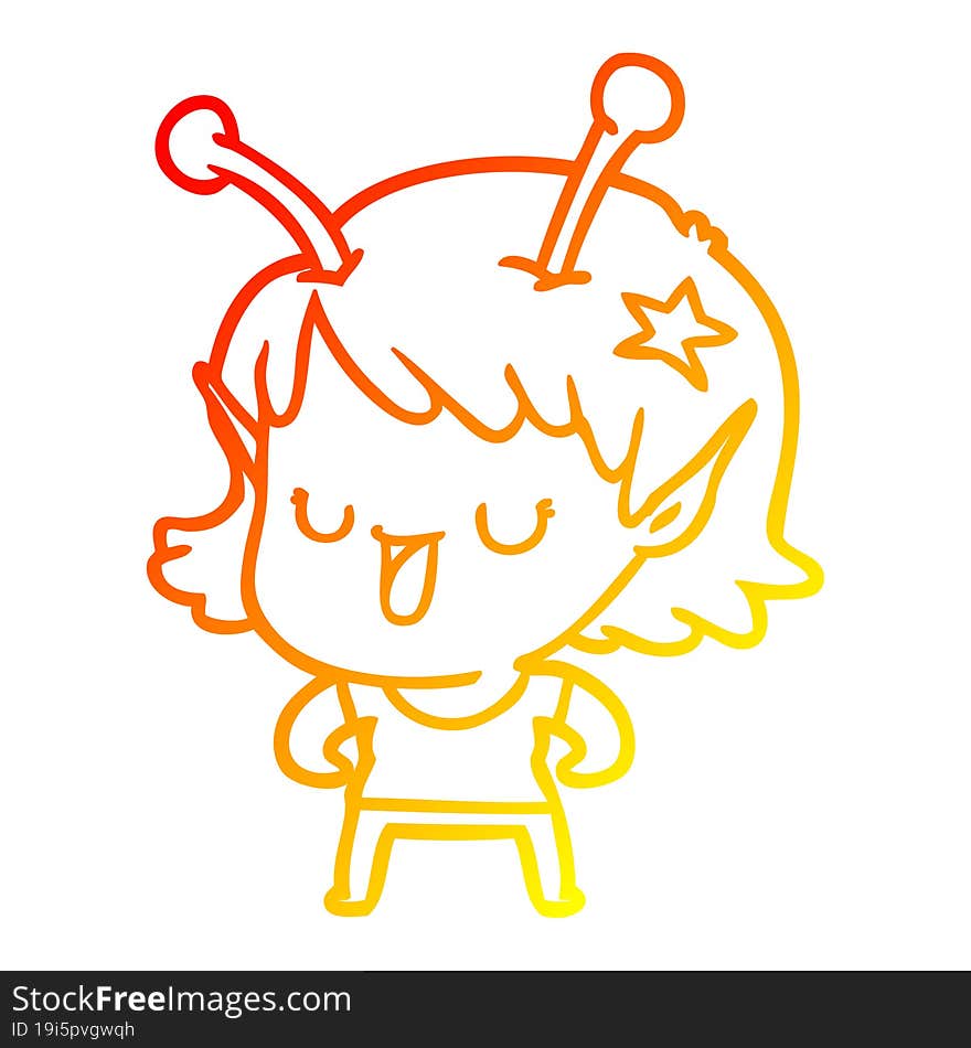 warm gradient line drawing happy alien girl cartoon