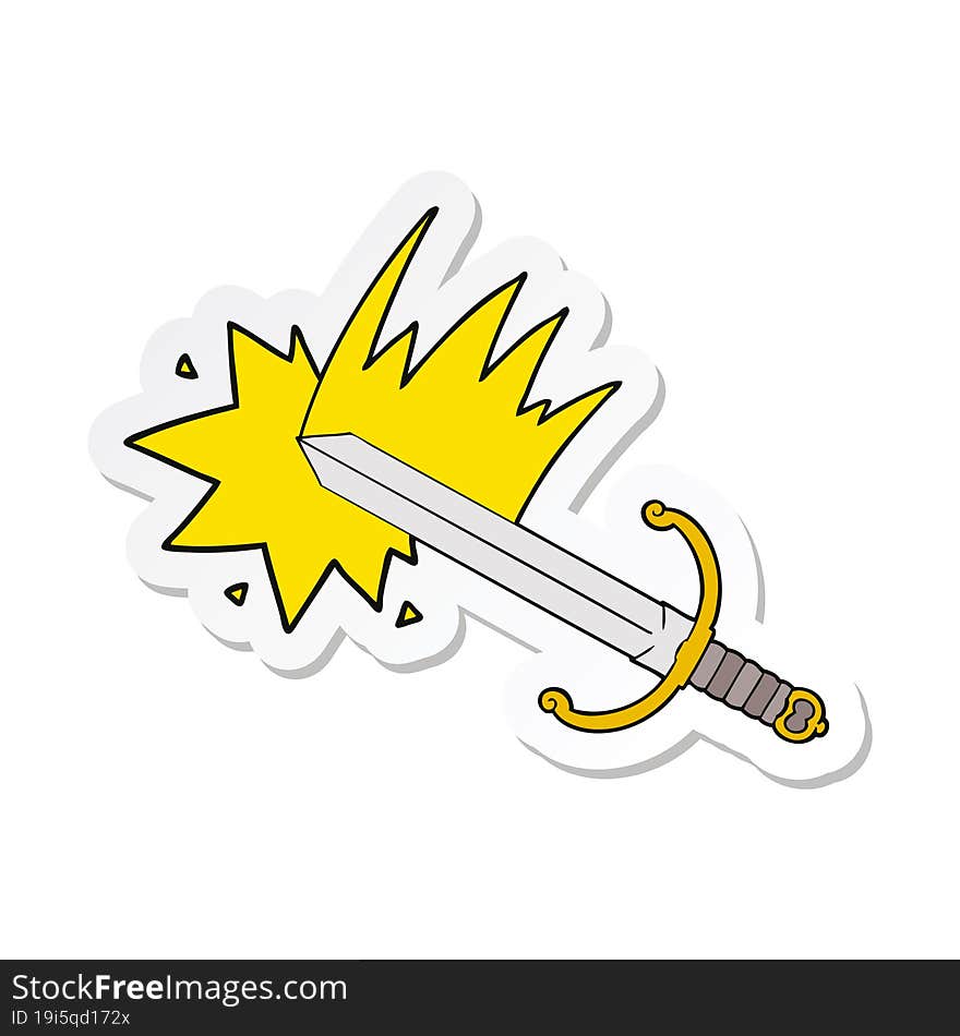 sticker of a swinging cartoon sword