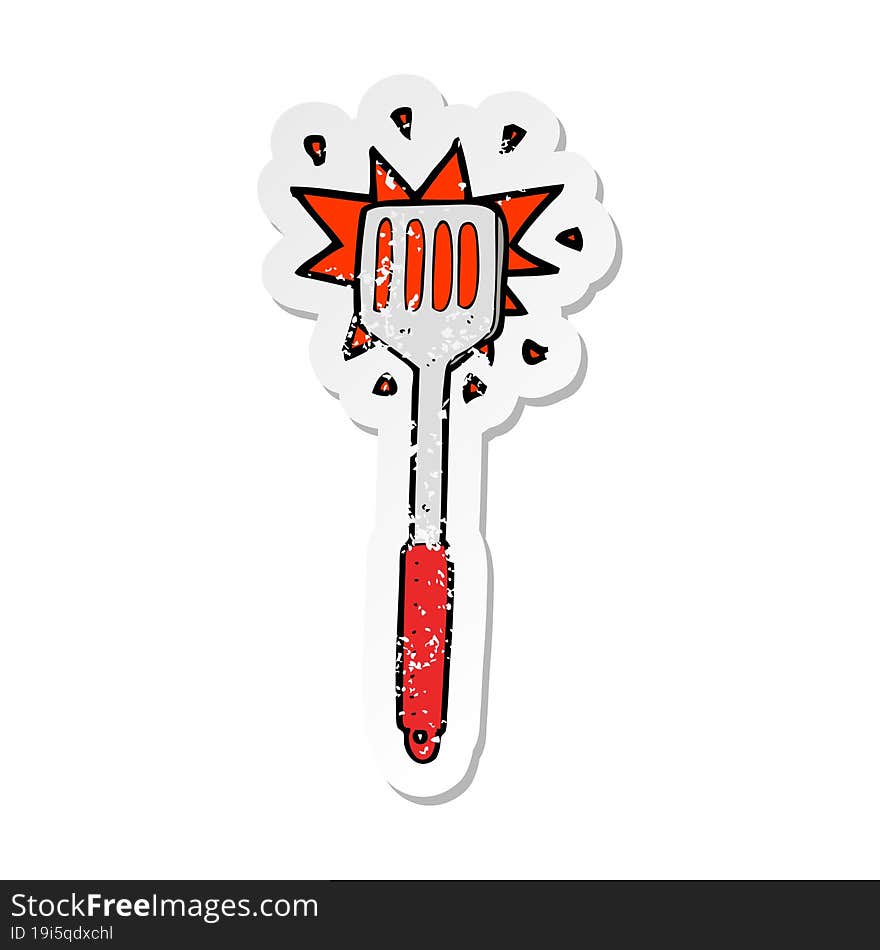 retro distressed sticker of a cartoon kitchen spatula