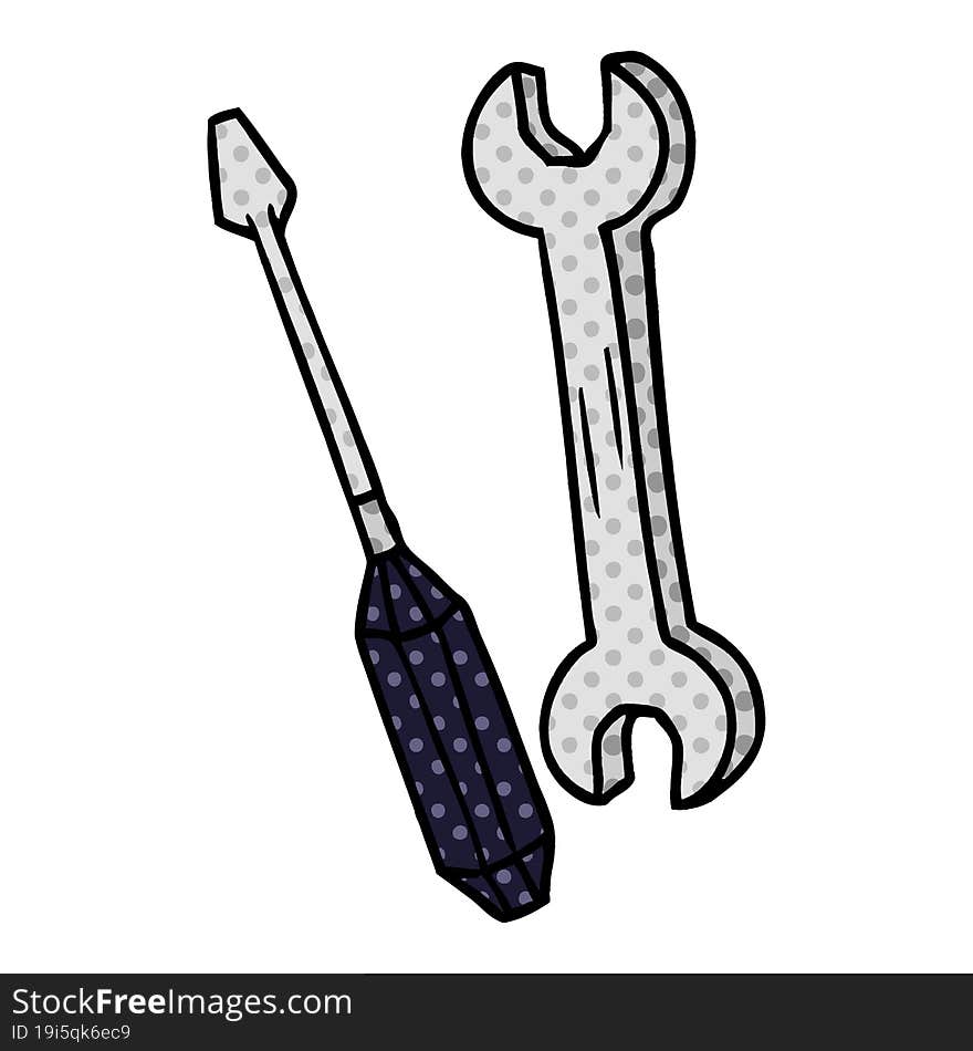 Cartoon Doodle Of A Spanner And A Screwdriver