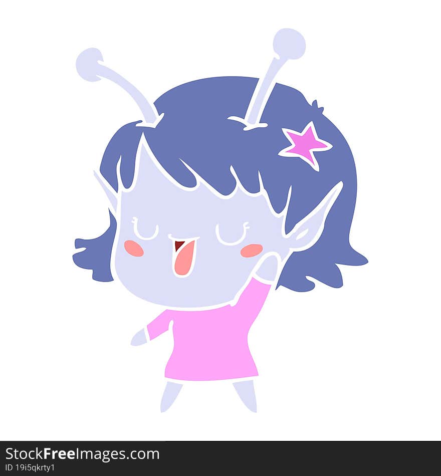 Happy Alien Girl Flat Color Style Cartoon