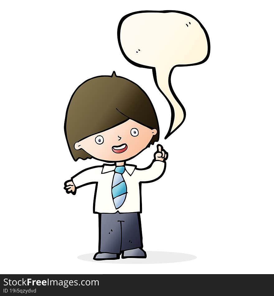 cartoon school boy answering question with speech bubble