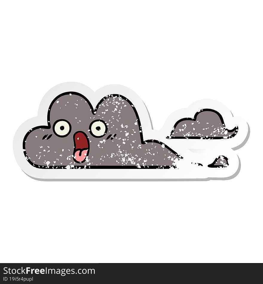 distressed sticker of a cute cartoon storm cloud