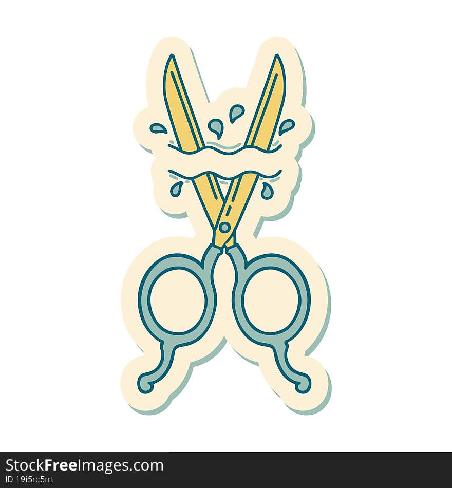 tattoo style sticker of barber scissors