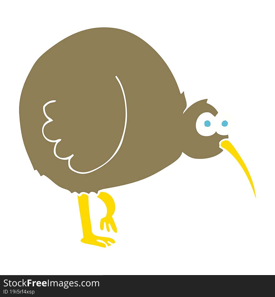 flat color illustration of a cartoon kiwi bird