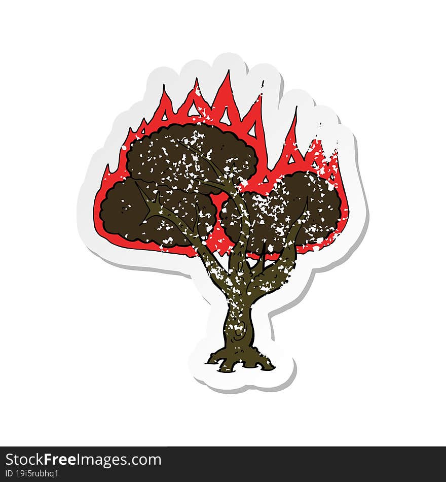 retro distressed sticker of a cartoon burning tree