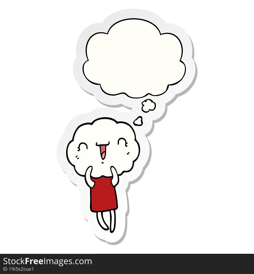 cute cartoon cloud head creature with thought bubble as a printed sticker