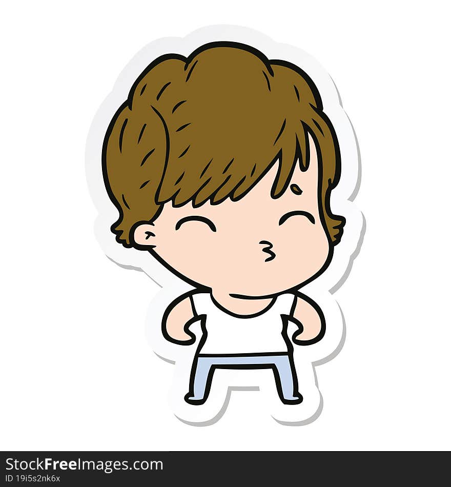 Sticker Of A Cartoon Woman Thinking