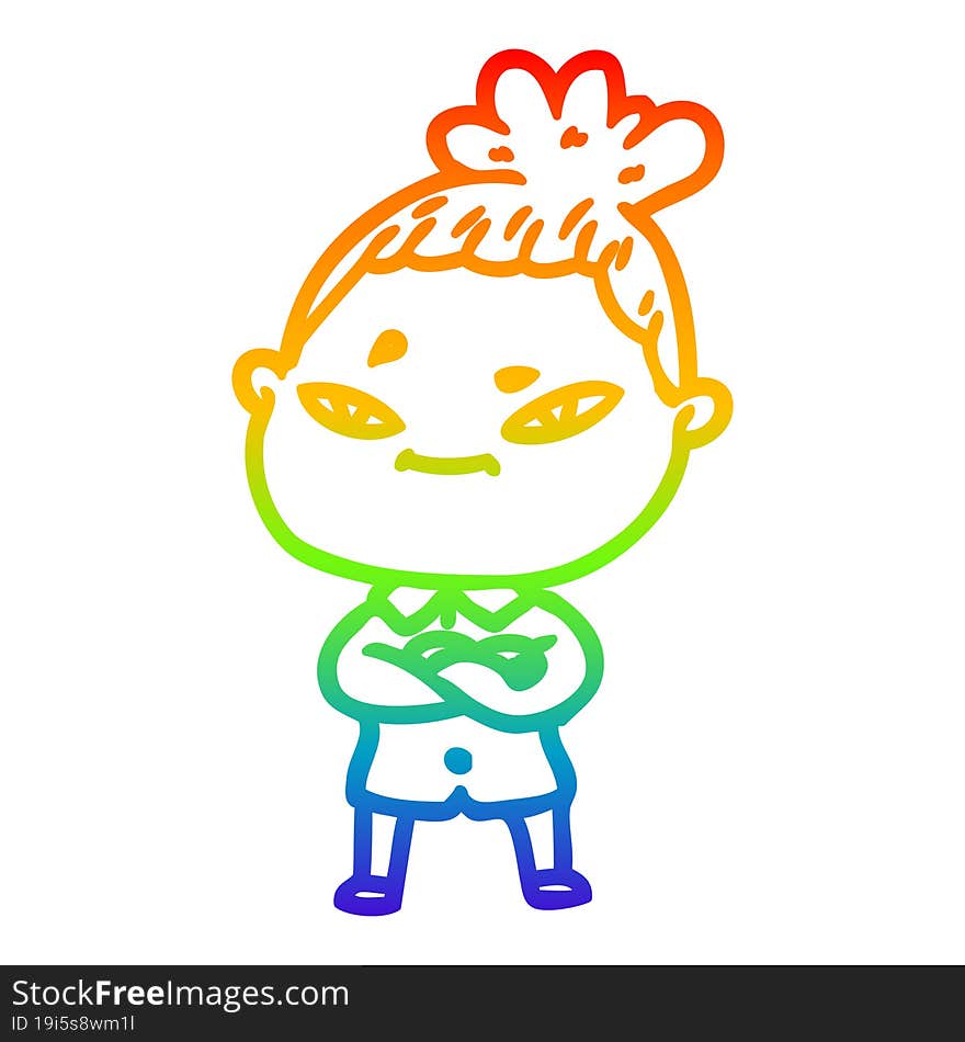 rainbow gradient line drawing of a cartoon woman