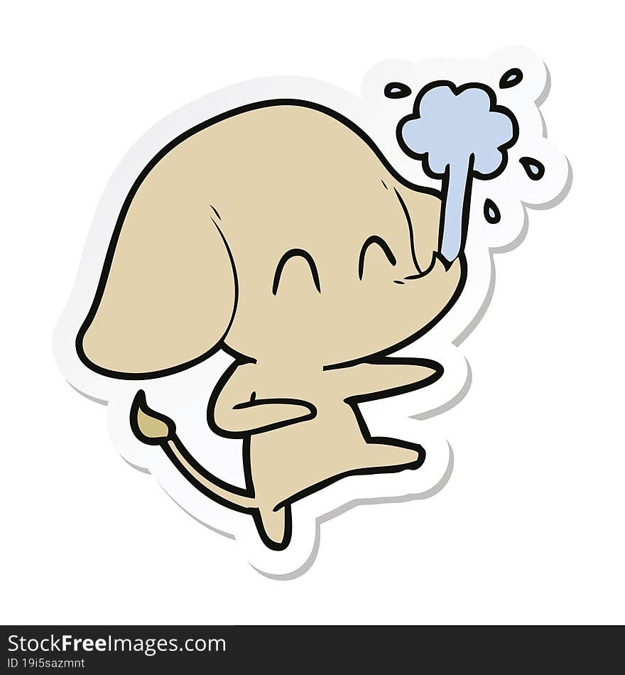 sticker of a cute cartoon elephant spouting water