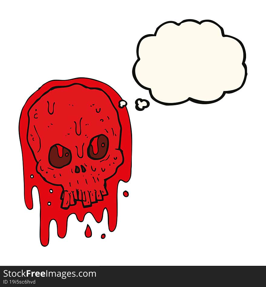 cartoon bloody skull with thought bubble