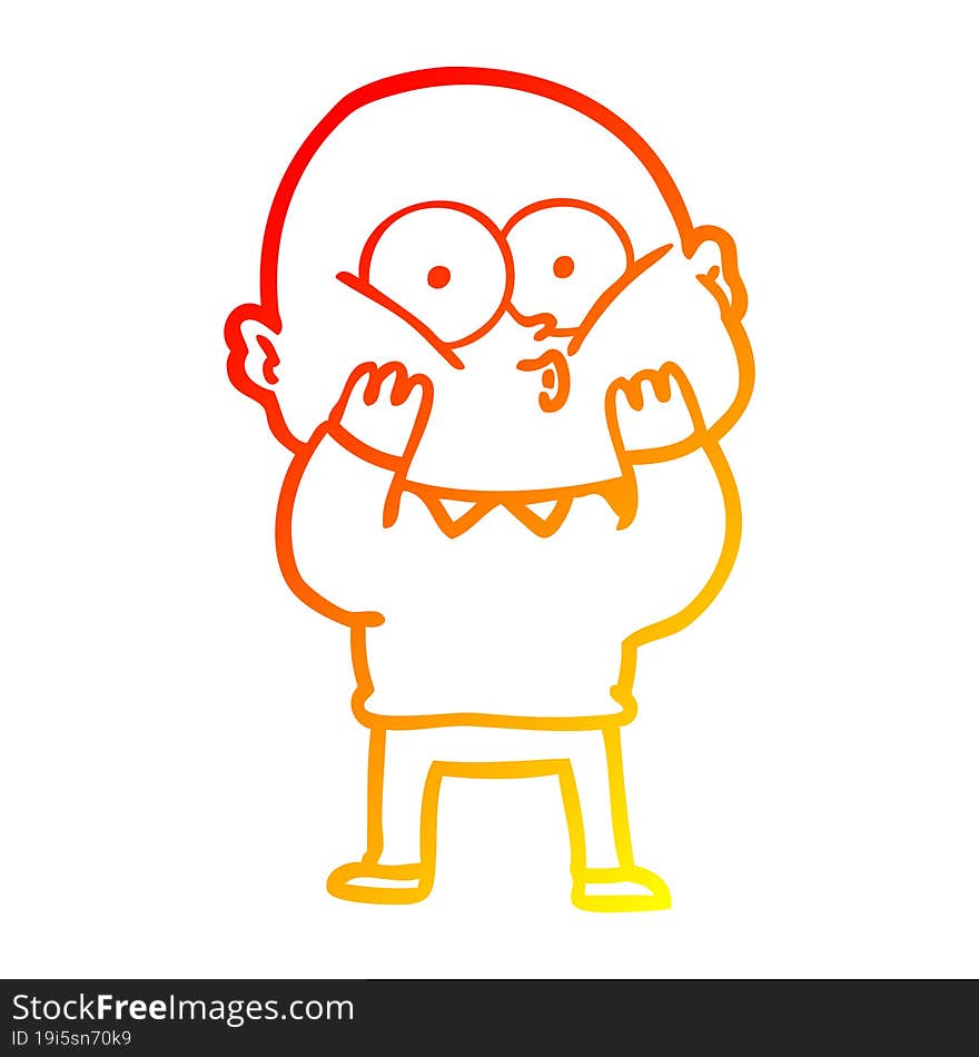 warm gradient line drawing cartoon bald man staring