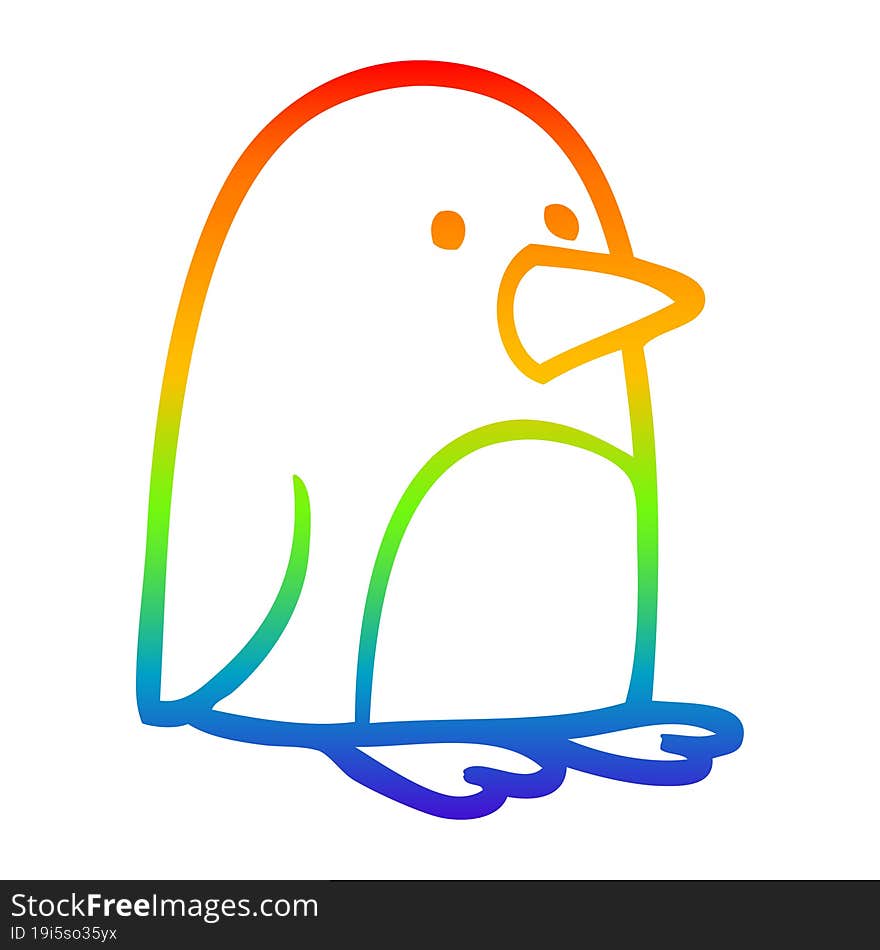 rainbow gradient line drawing cartoon small penguin