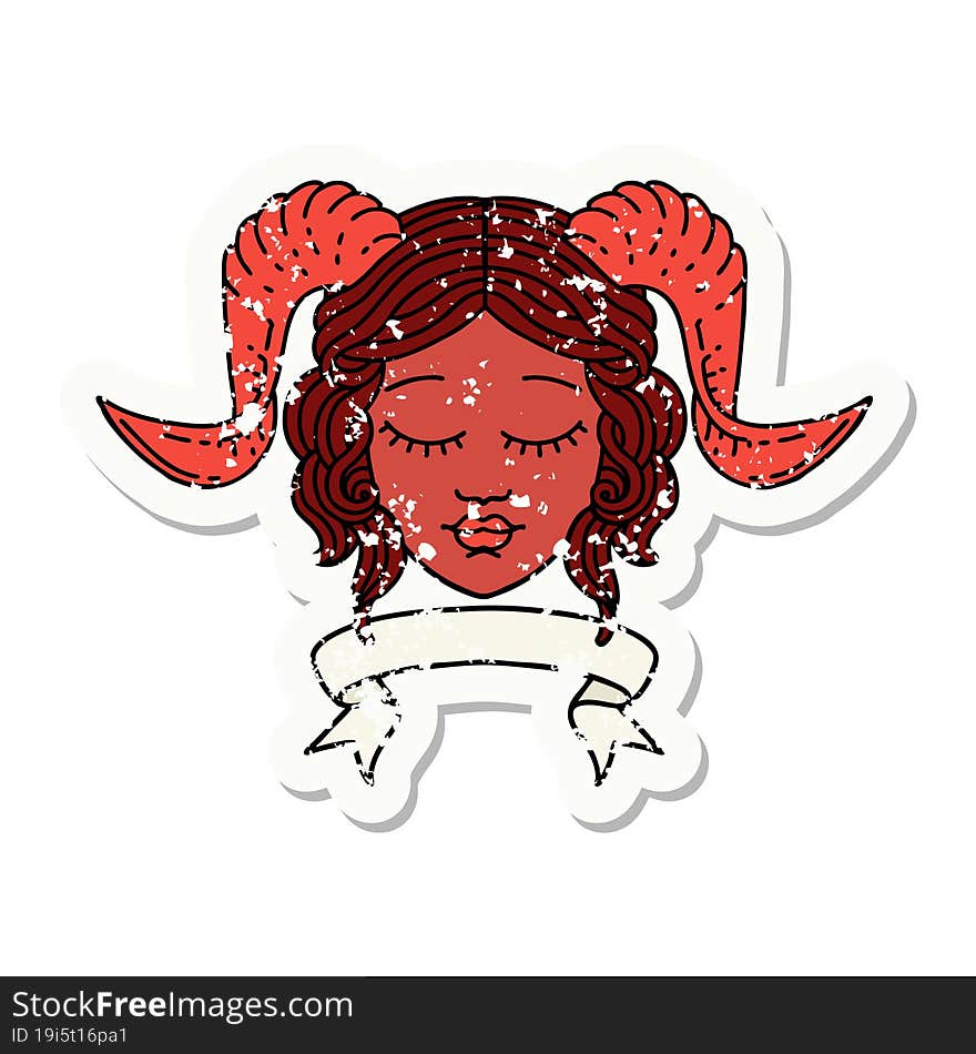 tiefling character face with scroll banner illustration