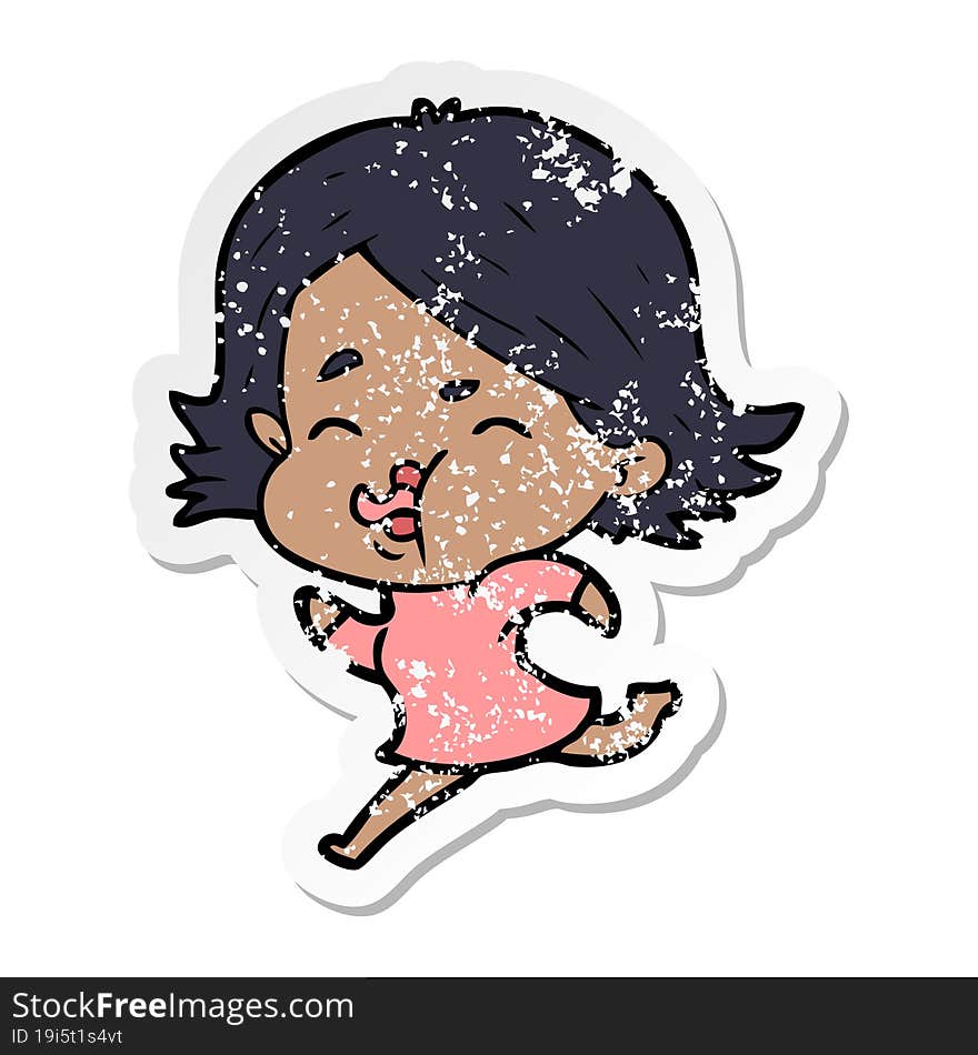 distressed sticker of a cartoon girl pulling face