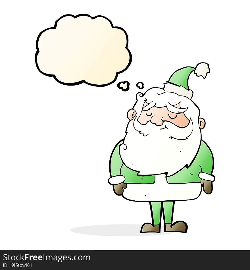 cartoon santa claus with thought bubble