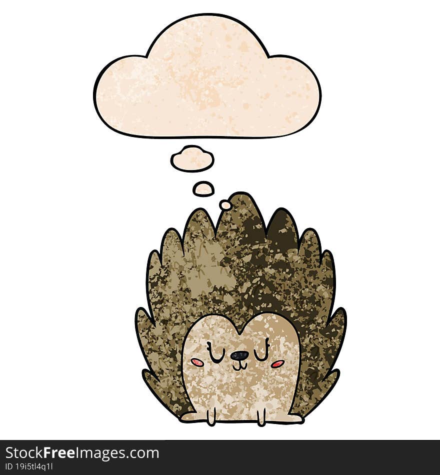 cute cartoon hedgehog and thought bubble in grunge texture pattern style