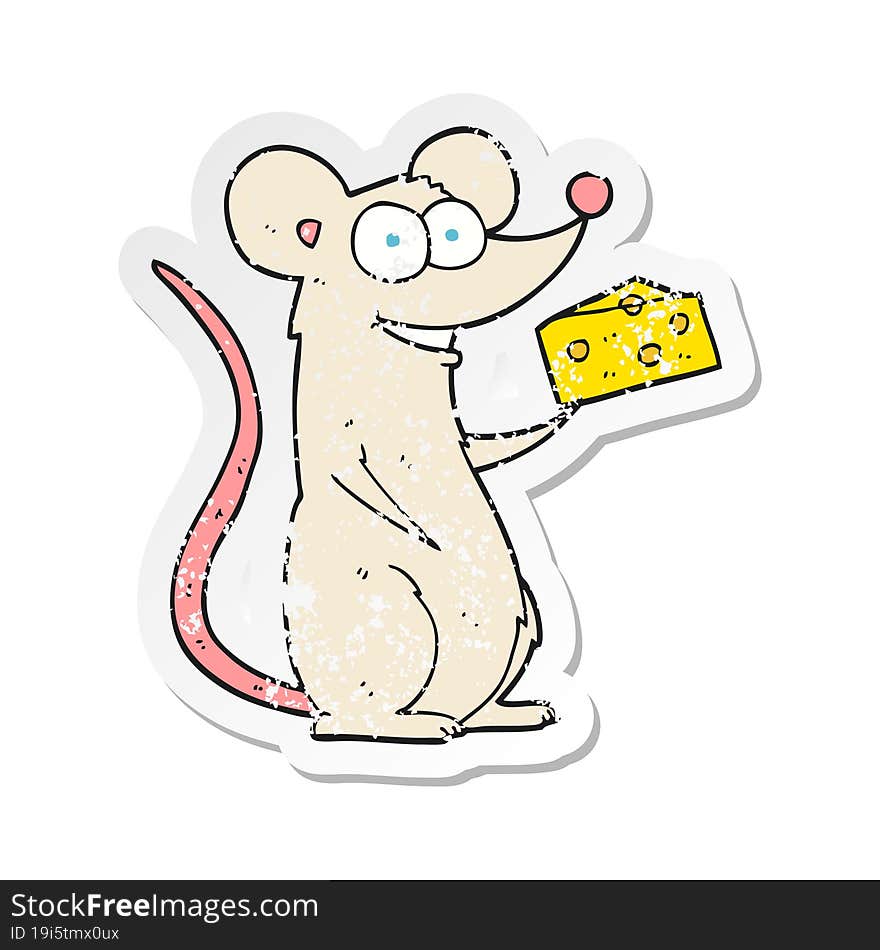 Retro Distressed Sticker Of A Cartoon Mouse With Cheese