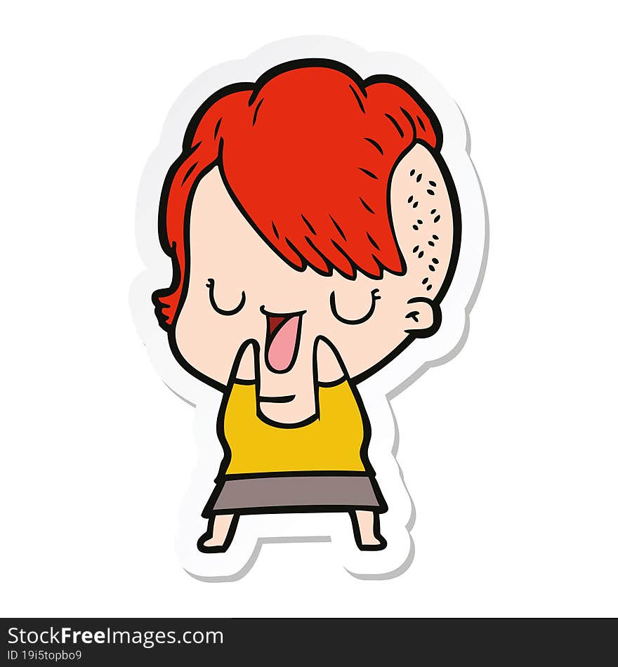 sticker of a cute cartoon girl with hipster haircut