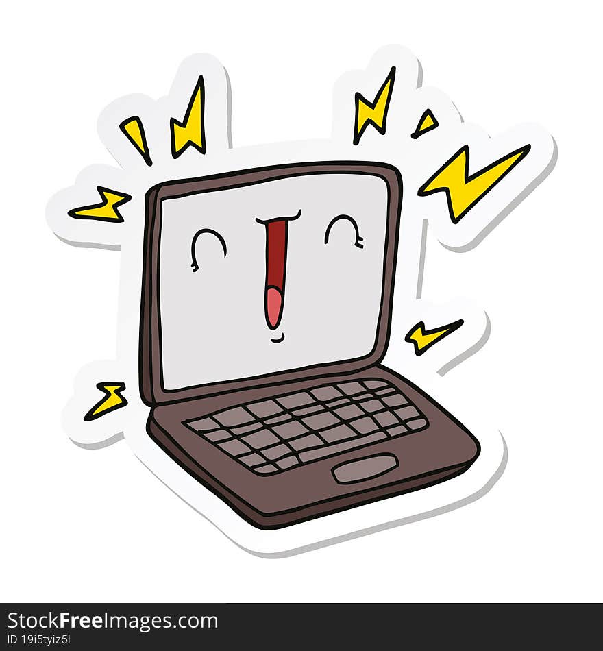 Sticker Of A Cartoon Laptop Computer