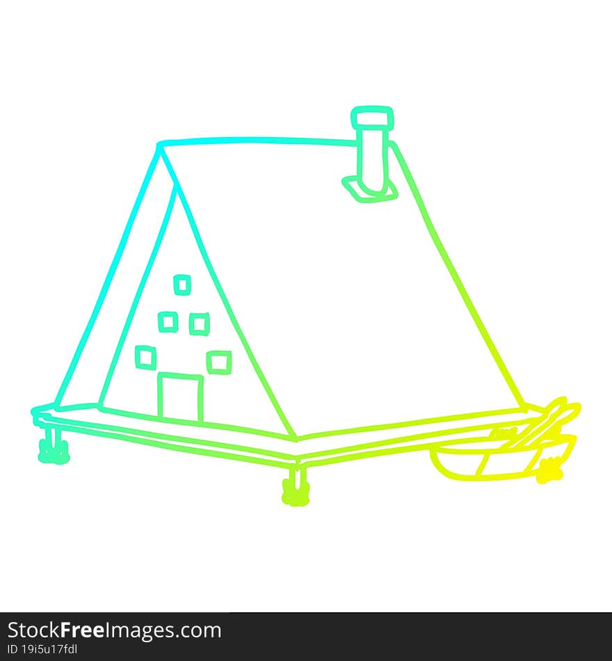 cold gradient line drawing cartoon lake house