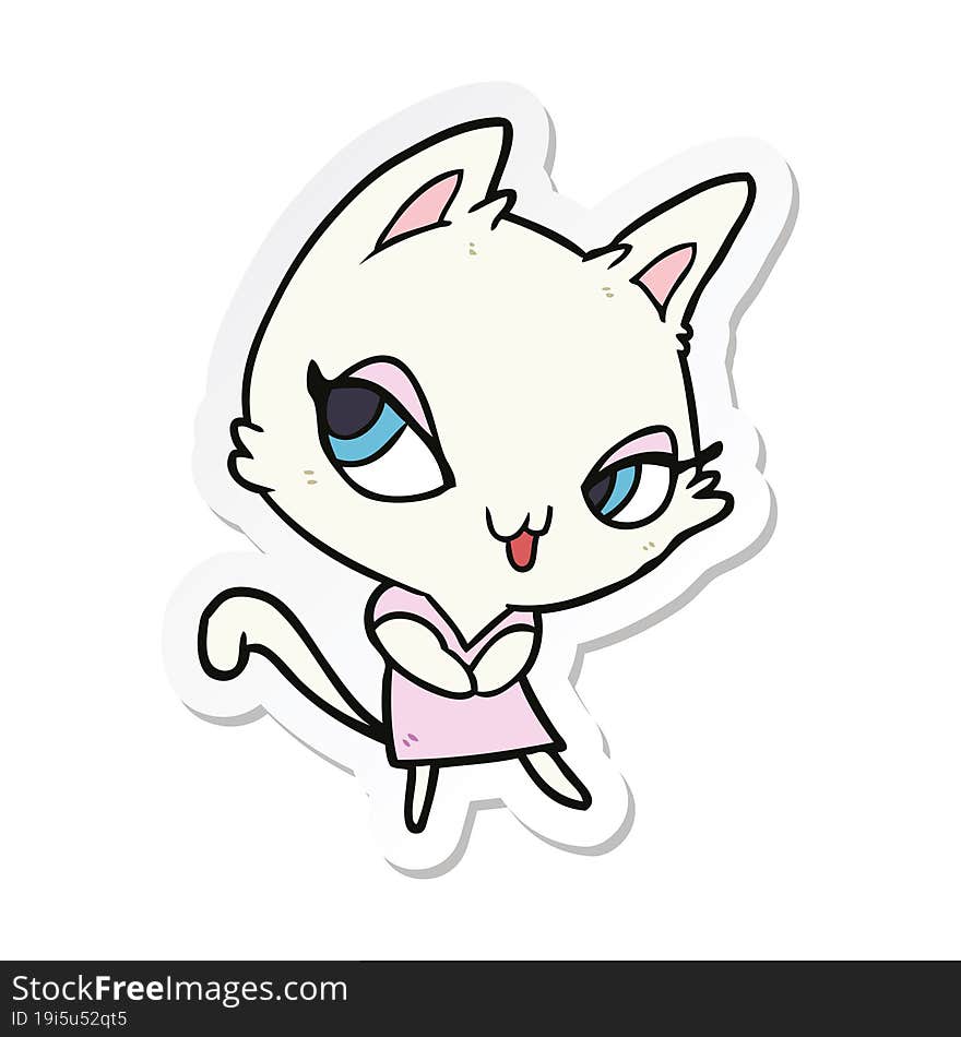 Sticker Of A Cartoon Female Cat