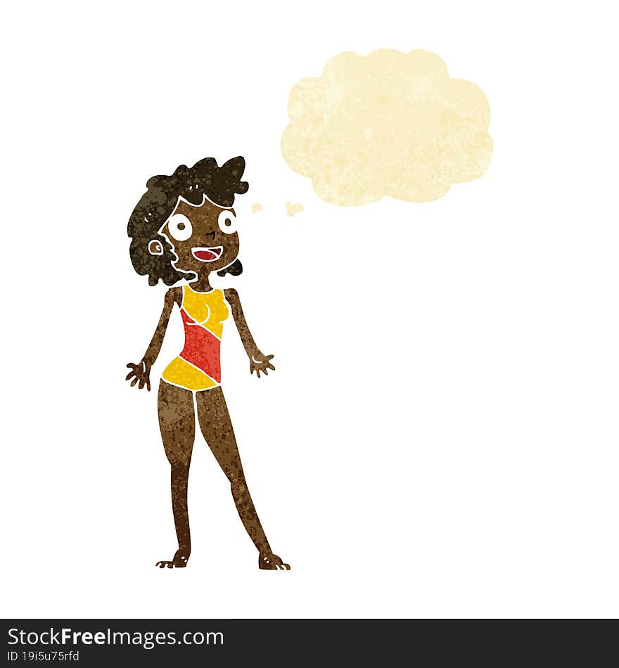 Cartoon Woman In Swimming Costume With Thought Bubble